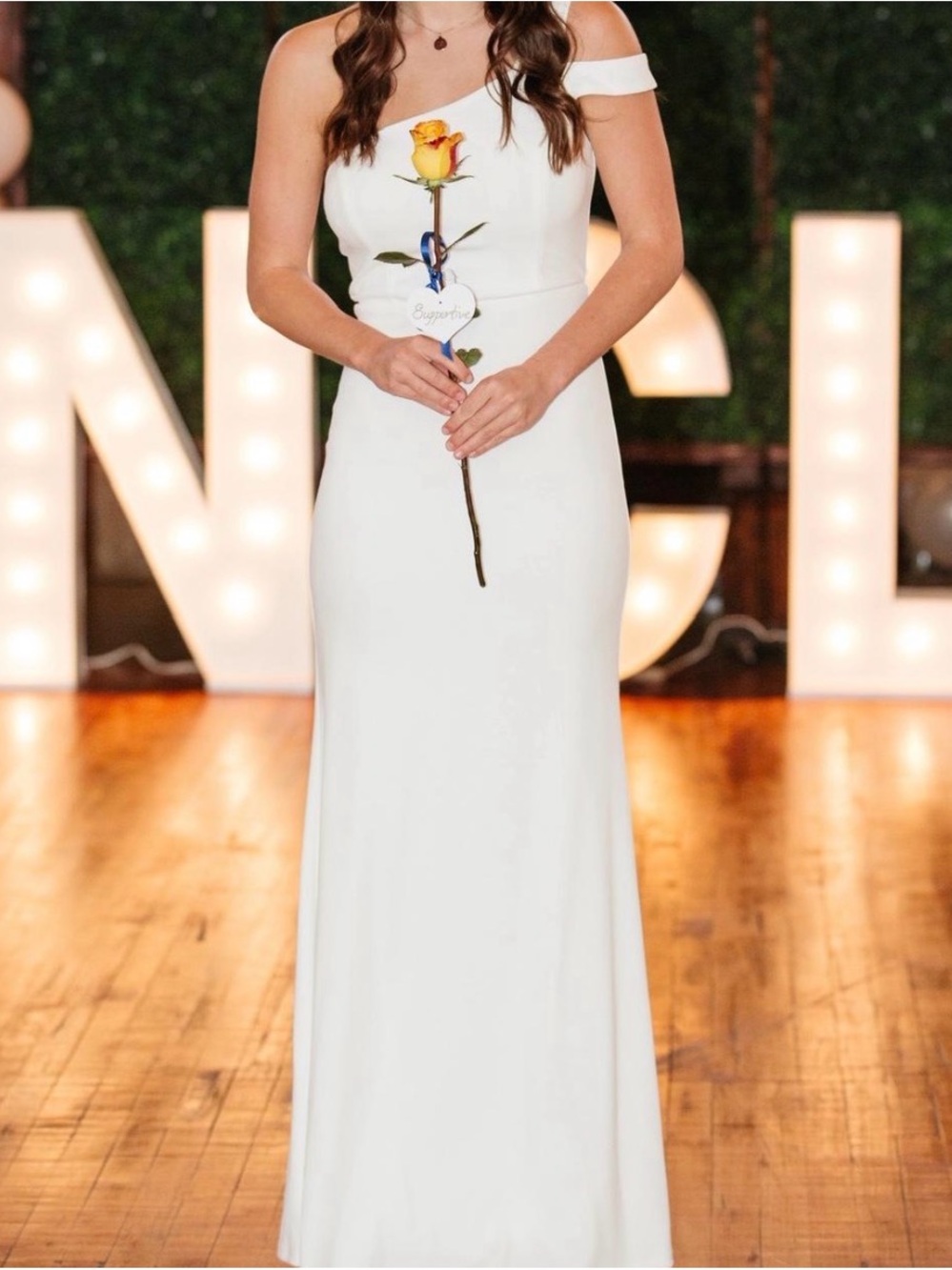 Lulu's One-Shoulder White Formal Gown